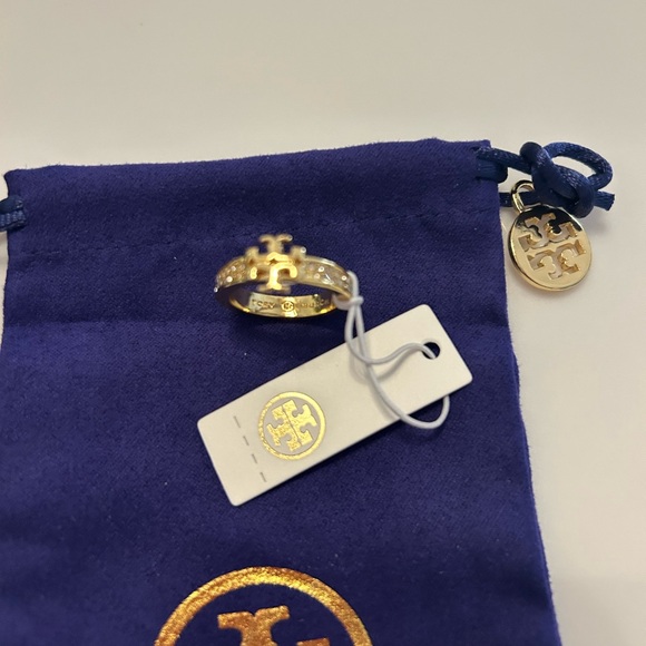 Tory Burch Gold Pave Crystal-Embellished Ring NWT Size 7 - Picture 4 of 5
